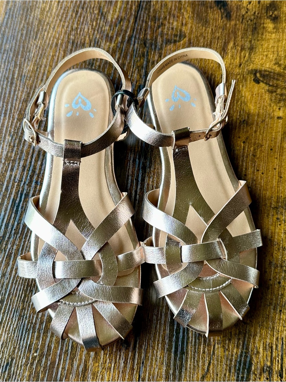 Justice Rose Gold Metallic T-Strap Girls Sandals